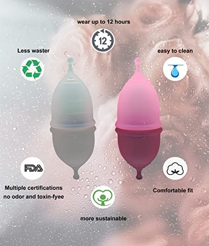 Ginalaia Kleiner Menstruationsbecher mit zusammenklappbarem Aufbewahrungsbecher, auslaufsicheres Design aus medizinischem Silikon, wiederverwendbar, für 12 Stunden geeignet (S+XS)