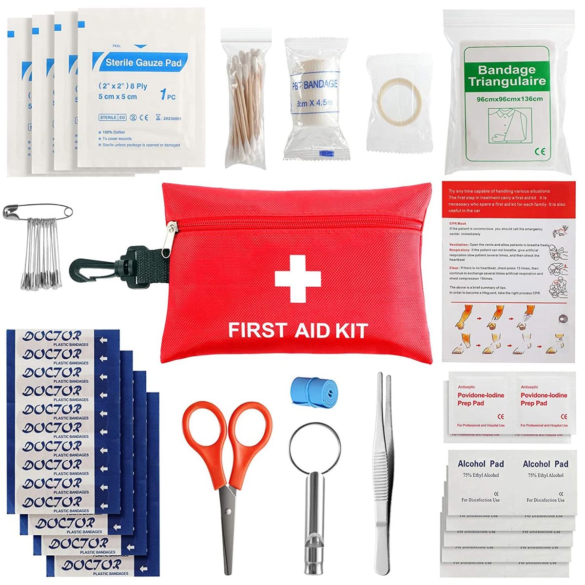 97-teiliges Erste-Hilfe-Set – Kleines Reise-Erste-Hilfe-Set für Auto, Schule, Sport, Zuhause, Camping und Wandern