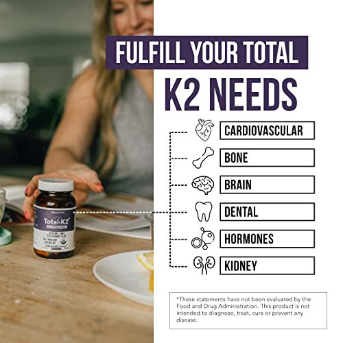 Total K2® | Vitamin K2 als MK7 & MK4 | Plus K1 & Vitamin D3 Cofaktor – 620 µg K2 pro Portion – All-Trans MK7 von MenaQ7® – Vollspektrum-Vitamin K – Vegan, Bio-zertifiziert (60 Kapseln)
