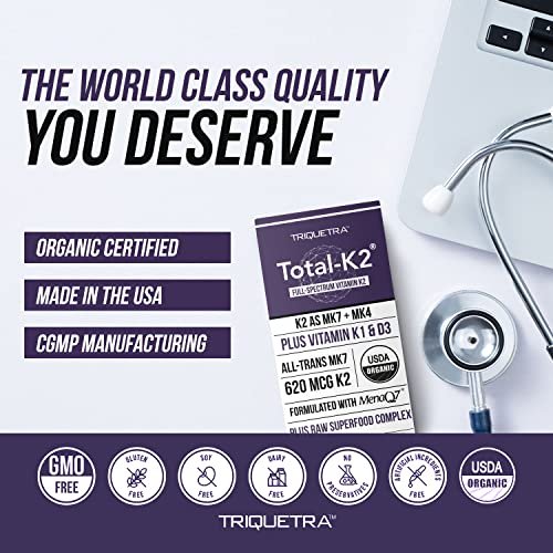 Total K2® | Vitamin K2 als MK7 & MK4 | Plus K1 & Vitamin D3 Cofaktor – 620 µg K2 pro Portion – All-Trans MK7 von MenaQ7® – Vollspektrum-Vitamin K – Vegan, Bio-zertifiziert (60 Kapseln)