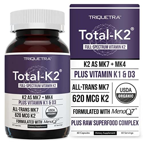 Total K2® | Vitamin K2 als MK7 & MK4 | Plus K1 & Vitamin D3 Cofaktor – 620 µg K2 pro Portion – All-Trans MK7 von MenaQ7® – Vollspektrum-Vitamin K – Vegan, Bio-zertifiziert (60 Kapseln)
