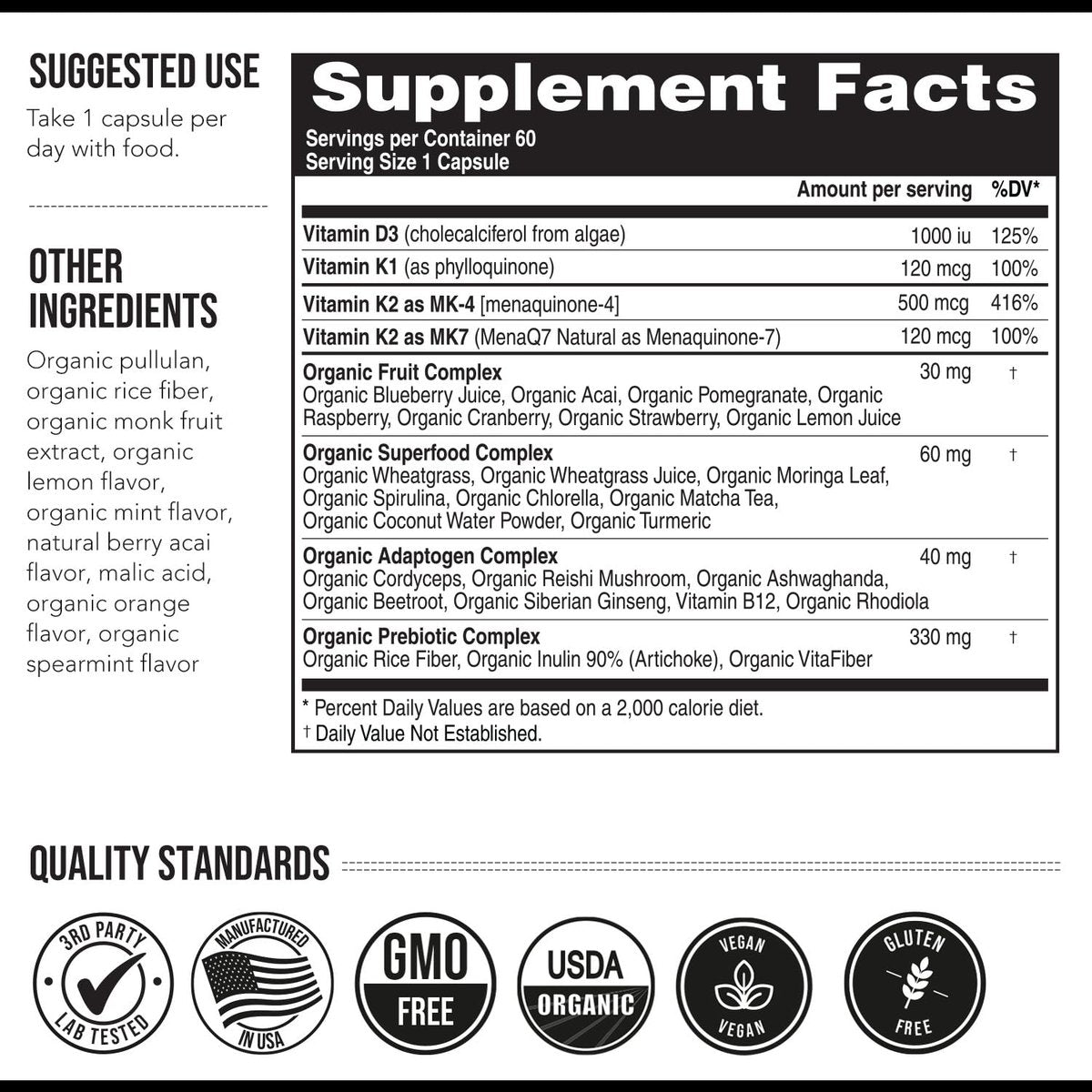 Total K2® | Vitamin K2 als MK7 & MK4 | Plus K1 & Vitamin D3 Cofaktor – 620 µg K2 pro Portion – All-Trans MK7 von MenaQ7® – Vollspektrum-Vitamin K – Vegan, Bio-zertifiziert (60 Kapseln)