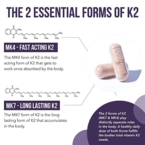 Total K2® | Vitamin K2 als MK7 & MK4 | Plus K1 & Vitamin D3 Cofaktor – 620 µg K2 pro Portion – All-Trans MK7 von MenaQ7® – Vollspektrum-Vitamin K – Vegan, Bio-zertifiziert (60 Kapseln)