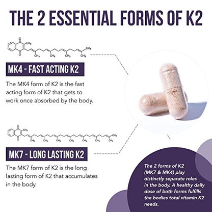 Total K2® | Vitamin K2 als MK7 & MK4 | Plus K1 & Vitamin D3 Cofaktor – 620 µg K2 pro Portion – All-Trans MK7 von MenaQ7® – Vollspektrum-Vitamin K – Vegan, Bio-zertifiziert (60 Kapseln)