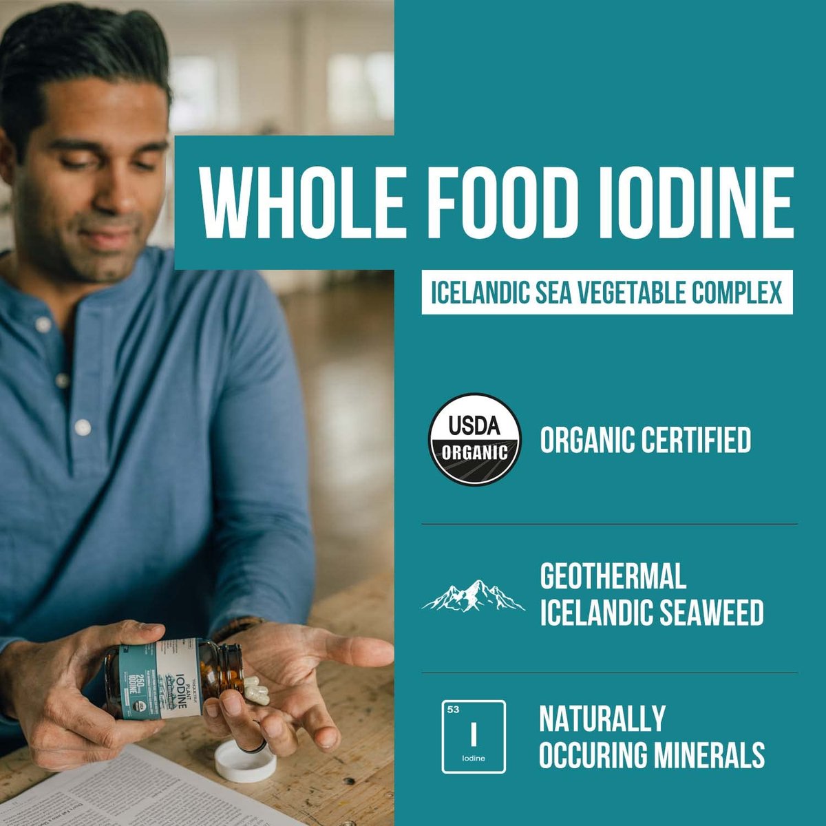 Bio-Jod-Supplement aus Meeresgemüse-Komplex – Vollwertige & rohe Form – Jod plus Spurenelement-Komplex – Enthält reinstes isländisches Seetang, Irish Moss & Blasentang (250 mcg)