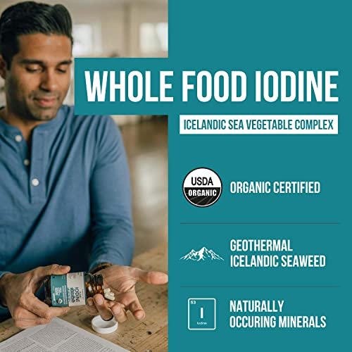 Bio-Jod-Supplement aus Meeresgemüse-Komplex – Vollwertige & rohe Form – Jod plus Spurenelement-Komplex – Enthält reinstes isländisches Seetang, Irish Moss & Blasentang (250 mcg)