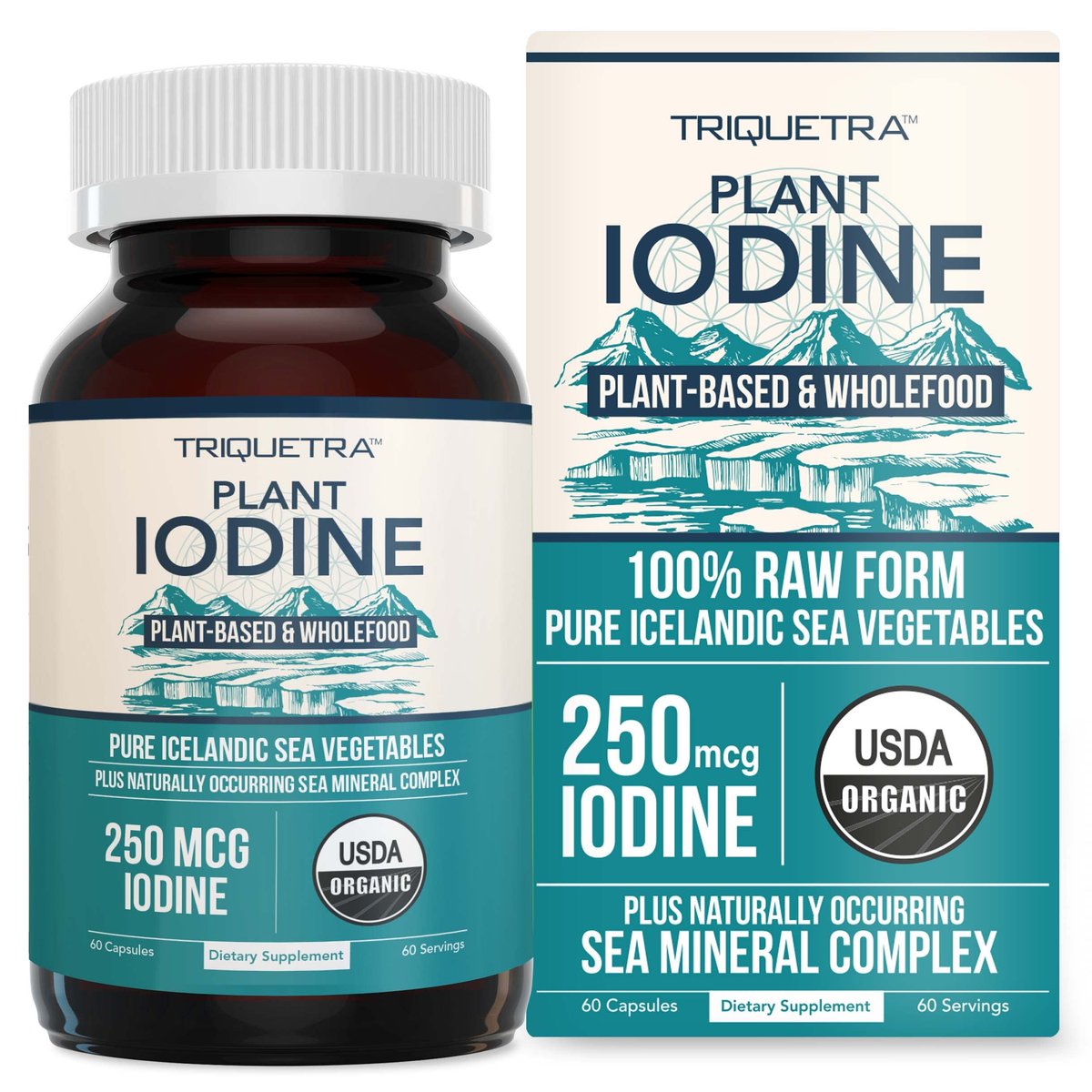 Bio-Jod-Supplement aus Meeresgemüse-Komplex – Vollwertige & rohe Form – Jod plus Spurenelement-Komplex – Enthält reinstes isländisches Seetang, Irish Moss & Blasentang (250 mcg)
