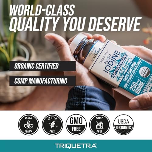 Bio-Jod-Supplement aus Meeresgemüse-Komplex – Vollwertige & rohe Form – Jod plus Spurenelement-Komplex – Enthält reinstes isländisches Seetang, Irish Moss & Blasentang (250 mcg)