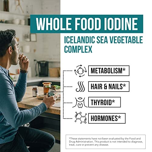 Bio-Jod-Supplement aus Meeresgemüse-Komplex – Vollwertige & rohe Form – Jod plus Spurenelement-Komplex – Enthält reinstes isländisches Seetang, Irish Moss & Blasentang (250 mcg)