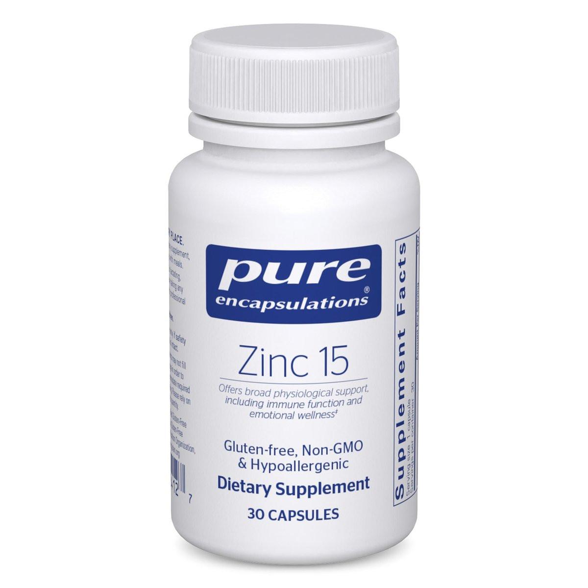 Pure Encapsulations Zink 15 mg – Zinkpicolinat zur Unterstützung des Immunsystems, für Wachstum & Entwicklung und Wundheilung – 30 Kapseln