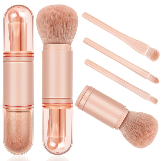 Reise-Make-up-Pinselset: 4-in-1 Mini-Cute Make-up-Pinsel, ausziehbar, professionell, für Foundation, Puder, Lidschatten, Frauen, Kosmetik-Pinselset