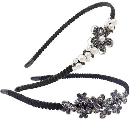 TCOTBE 2er-Pack Kristall-Stirnbänder: Funkelnde Haarbänder mit Schmetterlingsblumen, Vintage-Perlen-Schmuck für Frauen
