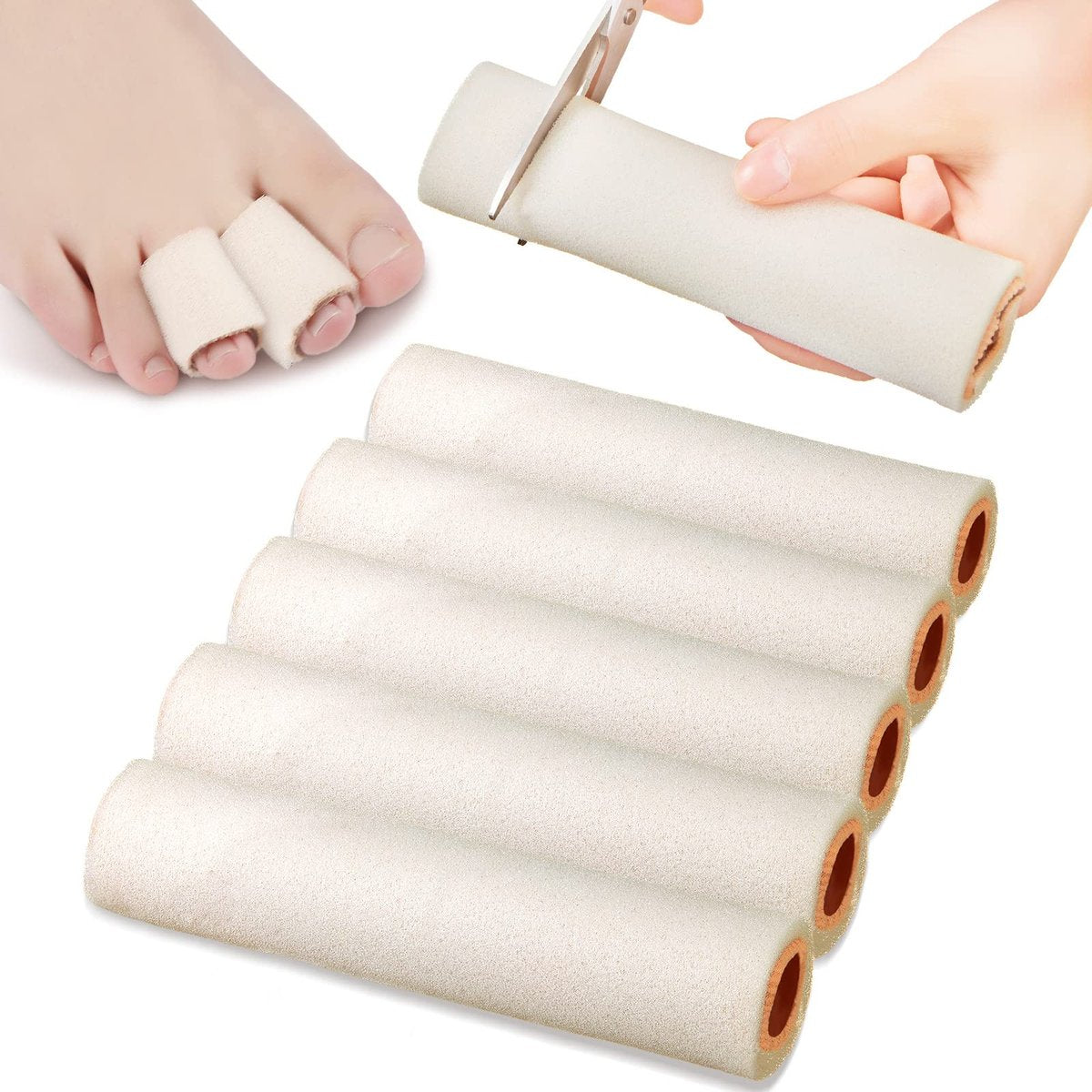 Tondiamo 6er-Pack Schaumstoff-Zehenschutz-Hülsen – Zehenpolster für Ballen, Hammerzehe, Hühneraugen, Blasen & Schmerzlinderung (Medium, Beige)