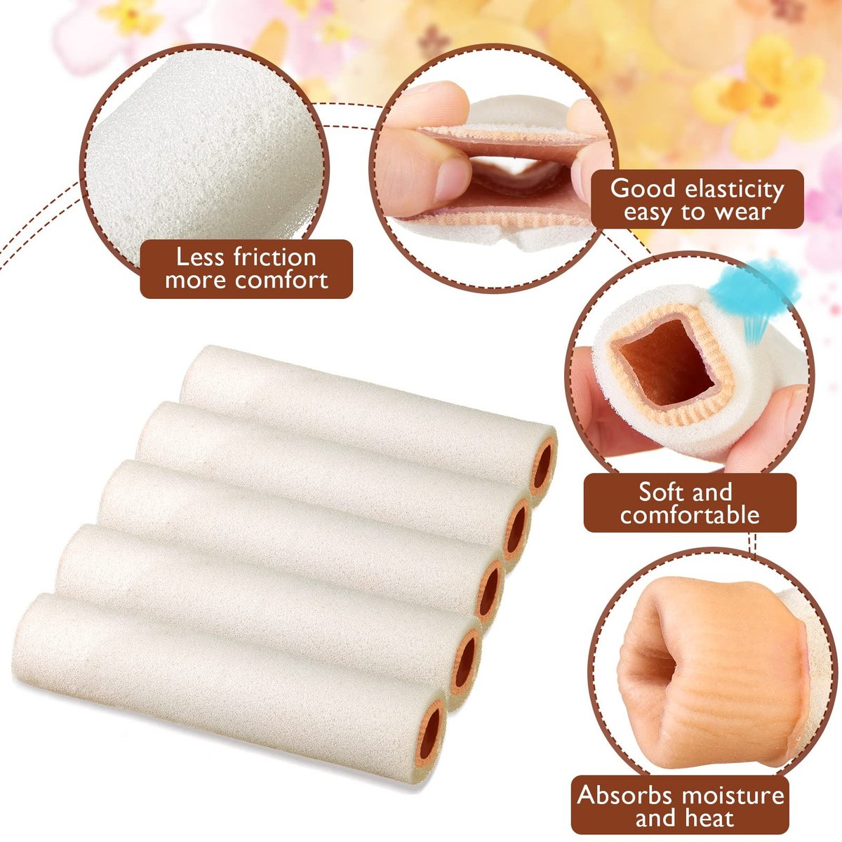 Tondiamo 6er-Pack Schaumstoff-Zehenschutz-Hülsen – Zehenpolster für Ballen, Hammerzehe, Hühneraugen, Blasen & Schmerzlinderung (Medium, Beige)