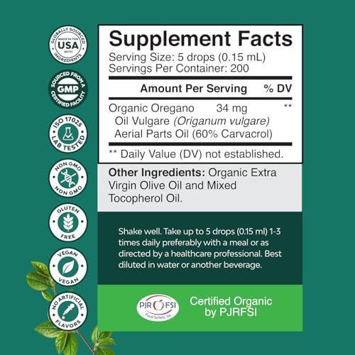 Bio Oregano Öl Tropfen - Hochkonzentriertes flüssiges Oreganoöl mit 60% Carvacrol für Verdauung & Immununterstützung - Flüssiger Kräuterextrakt für Immunstärke & gesunden Darm - 30 ml