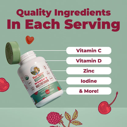 MARYRUTH'S Multivitamin Gummis für Frauen ab 14 Jahren | Immununterstützung | Haar- und Hautgesundheit | Reproduktive Gesundheit | Vitamin A C D E B6 B12 Biotin Zink Jod | Bio | Vegan | Ohne Gentechnik | 60 Stück