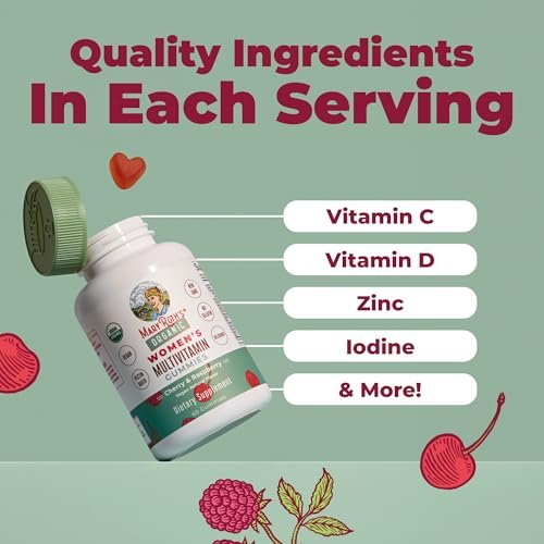 MARYRUTH'S Multivitamin Gummis für Frauen ab 14 Jahren | Immununterstützung | Haar- und Hautgesundheit | Reproduktive Gesundheit | Vitamin A C D E B6 B12 Biotin Zink Jod | Bio | Vegan | Ohne Gentechnik | 60 Stück