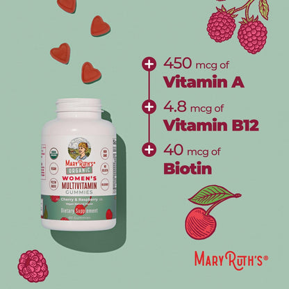 MARYRUTH'S Multivitamin Gummis für Frauen ab 14 Jahren | Immununterstützung | Haar- und Hautgesundheit | Reproduktive Gesundheit | Vitamin A C D E B6 B12 Biotin Zink Jod | Bio | Vegan | Ohne Gentechnik | 60 Stück
