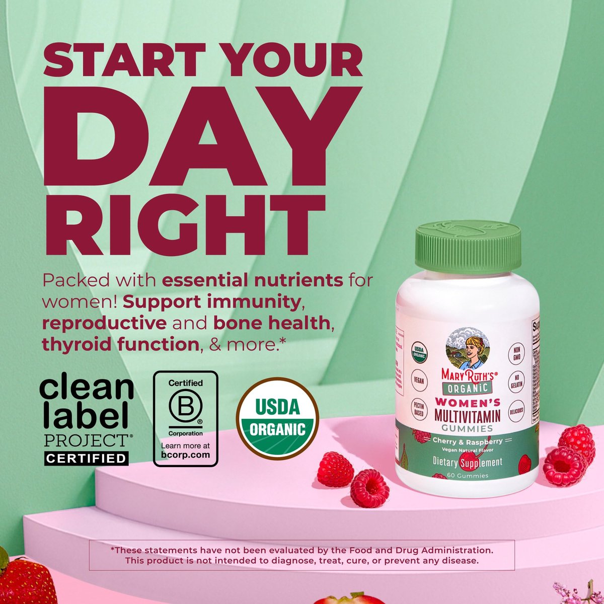 MARYRUTH'S Multivitamin Gummis für Frauen ab 14 Jahren | Immununterstützung | Haar- und Hautgesundheit | Reproduktive Gesundheit | Vitamin A C D E B6 B12 Biotin Zink Jod | Bio | Vegan | Ohne Gentechnik | 60 Stück