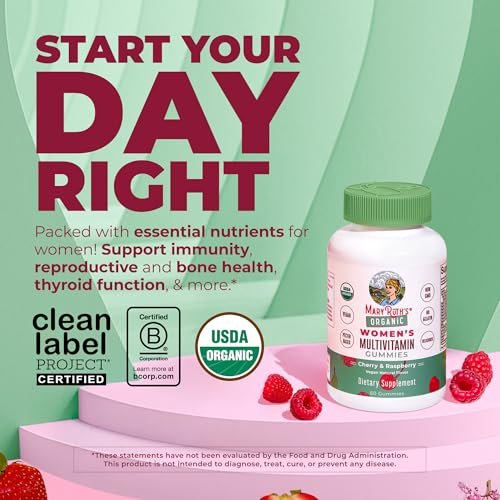 MARYRUTH'S Multivitamin Gummis für Frauen ab 14 Jahren | Immununterstützung | Haar- und Hautgesundheit | Reproduktive Gesundheit | Vitamin A C D E B6 B12 Biotin Zink Jod | Bio | Vegan | Ohne Gentechnik | 60 Stück