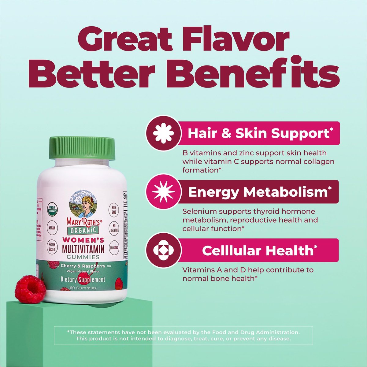 MARYRUTH'S Multivitamin Gummis für Frauen ab 14 Jahren | Immununterstützung | Haar- und Hautgesundheit | Reproduktive Gesundheit | Vitamin A C D E B6 B12 Biotin Zink Jod | Bio | Vegan | Ohne Gentechnik | 60 Stück