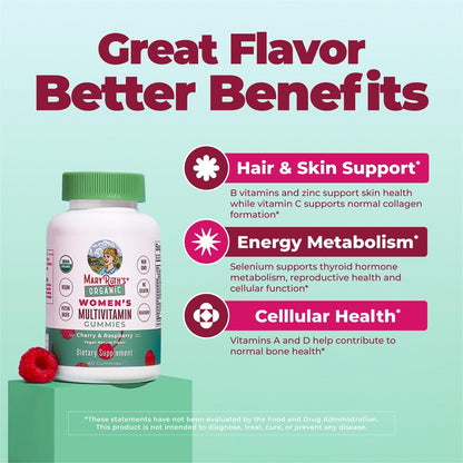 MARYRUTH'S Multivitamin Gummis für Frauen ab 14 Jahren | Immununterstützung | Haar- und Hautgesundheit | Reproduktive Gesundheit | Vitamin A C D E B6 B12 Biotin Zink Jod | Bio | Vegan | Ohne Gentechnik | 60 Stück
