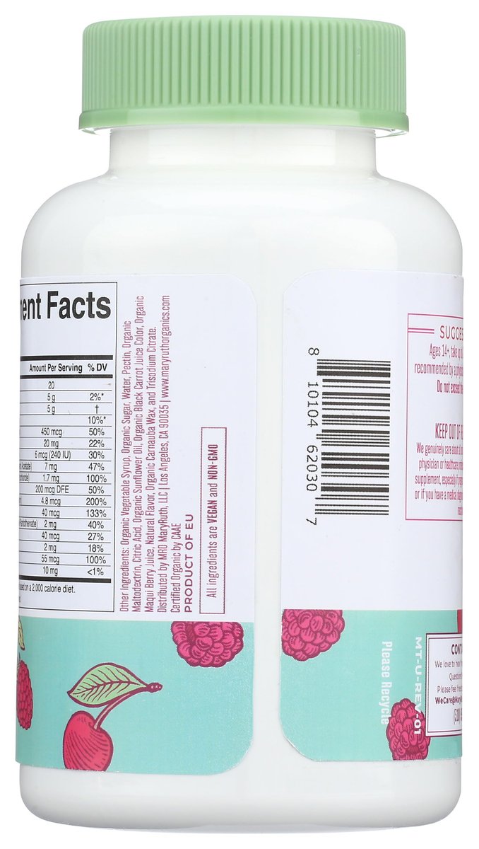 MARYRUTH'S Multivitamin Gummis für Frauen ab 14 Jahren | Immununterstützung | Haar- und Hautgesundheit | Reproduktive Gesundheit | Vitamin A C D E B6 B12 Biotin Zink Jod | Bio | Vegan | Ohne Gentechnik | 60 Stück