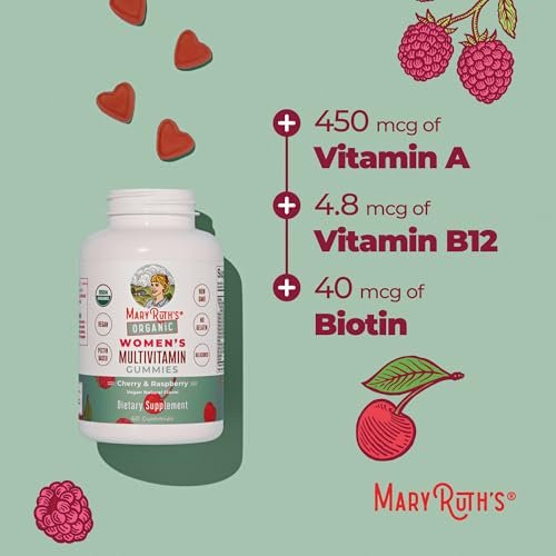 MARYRUTH'S Multivitamin Gummis für Frauen ab 14 Jahren | Immununterstützung | Haar- und Hautgesundheit | Reproduktive Gesundheit | Vitamin A C D E B6 B12 Biotin Zink Jod | Bio | Vegan | Ohne Gentechnik | 60 Stück