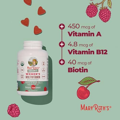 MARYRUTH'S Multivitamin Gummis für Frauen ab 14 Jahren | Immununterstützung | Haar- und Hautgesundheit | Reproduktive Gesundheit | Vitamin A C D E B6 B12 Biotin Zink Jod | Bio | Vegan | Ohne Gentechnik | 60 Stück
