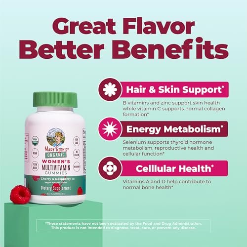 MARYRUTH'S Multivitamin Gummis für Frauen ab 14 Jahren | Immununterstützung | Haar- und Hautgesundheit | Reproduktive Gesundheit | Vitamin A C D E B6 B12 Biotin Zink Jod | Bio | Vegan | Ohne Gentechnik | 60 Stück