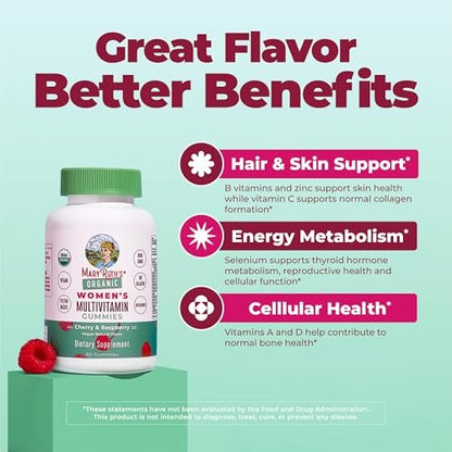 MARYRUTH'S Multivitamin Gummis für Frauen ab 14 Jahren | Immununterstützung | Haar- und Hautgesundheit | Reproduktive Gesundheit | Vitamin A C D E B6 B12 Biotin Zink Jod | Bio | Vegan | Ohne Gentechnik | 60 Stück