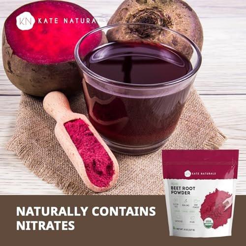 Kate Naturals Bio Rote Bete Pulver für Smoothies, Backen & Saft. Rohes Rote-Bete-Superfood & natürliche rote Lebensmittelfarbe (227 g, ohne Gentechnik, erdiger Geschmack)
