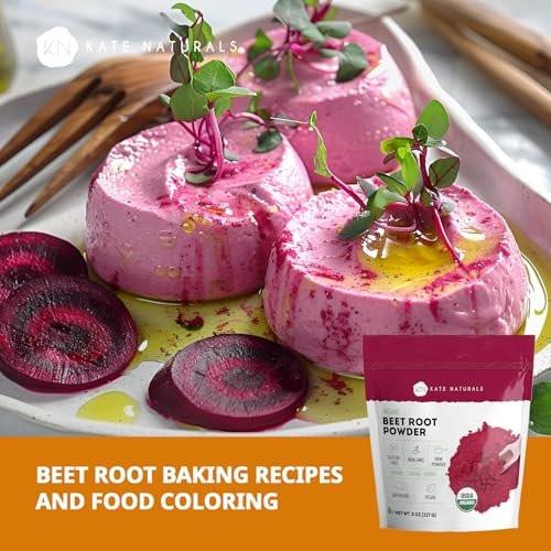 Kate Naturals Bio Rote Bete Pulver für Smoothies, Backen & Saft. Rohes Rote-Bete-Superfood & natürliche rote Lebensmittelfarbe (227 g, ohne Gentechnik, erdiger Geschmack)