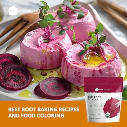 Kate Naturals Bio Rote Bete Pulver für Smoothies, Backen & Saft. Rohes Rote-Bete-Superfood & natürliche rote Lebensmittelfarbe (227 g, ohne Gentechnik, erdiger Geschmack)