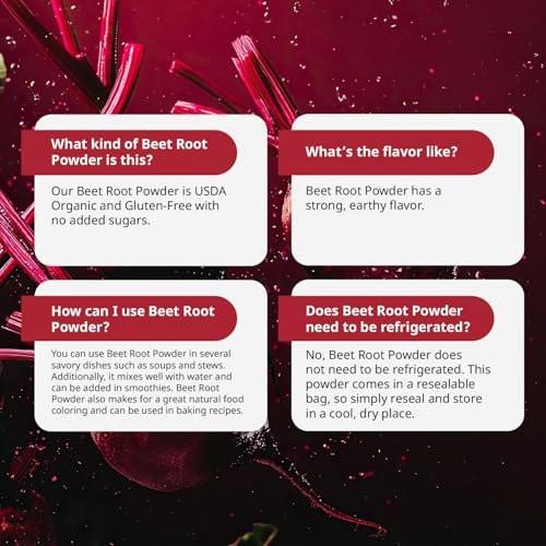 Kate Naturals Bio Rote Bete Pulver für Smoothies, Backen & Saft. Rohes Rote-Bete-Superfood & natürliche rote Lebensmittelfarbe (227 g, ohne Gentechnik, erdiger Geschmack)