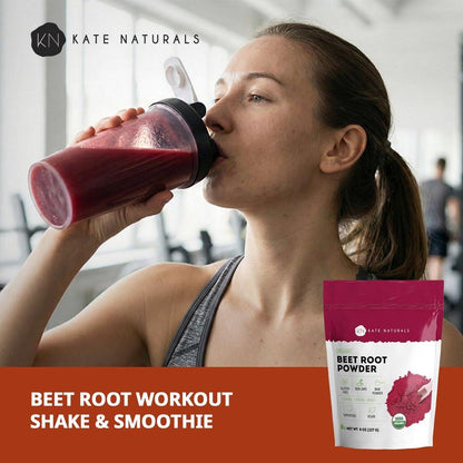 Kate Naturals Bio Rote Bete Pulver für Smoothies, Backen & Saft. Rohes Rote-Bete-Superfood & natürliche rote Lebensmittelfarbe (227 g, ohne Gentechnik, erdiger Geschmack)