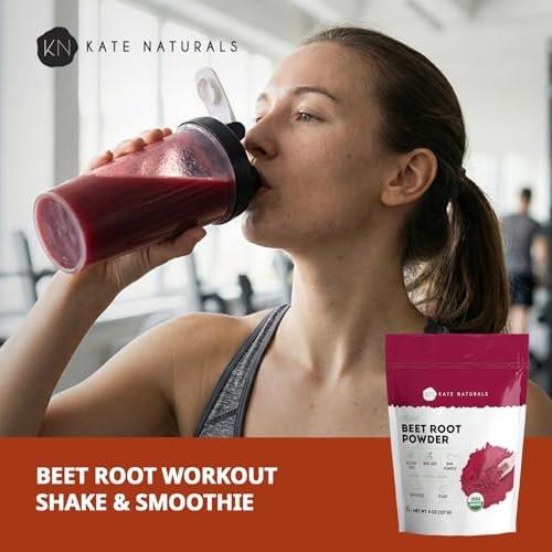 Kate Naturals Bio Rote Bete Pulver für Smoothies, Backen & Saft. Rohes Rote-Bete-Superfood & natürliche rote Lebensmittelfarbe (227 g, ohne Gentechnik, erdiger Geschmack)