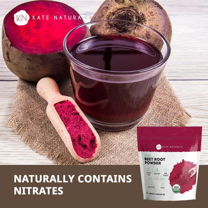 Kate Naturals Bio Rote Bete Pulver für Smoothies, Backen & Saft. Rohes Rote-Bete-Superfood & natürliche rote Lebensmittelfarbe (227 g, ohne Gentechnik, erdiger Geschmack)