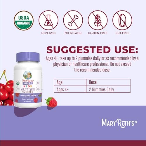 MARYRUTH'S Kinder-Vitamine | Multivitamin Gummis für Kinder ab 4 Jahren | Vegan | 60 Stück (1 Monatsvorrat)