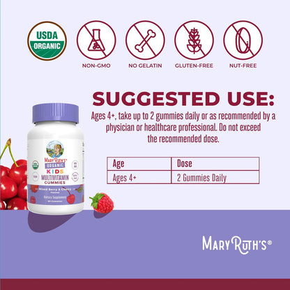 MARYRUTH'S Kinder-Vitamine | Multivitamin Gummis für Kinder ab 4 Jahren | Vegan | 60 Stück (1 Monatsvorrat)