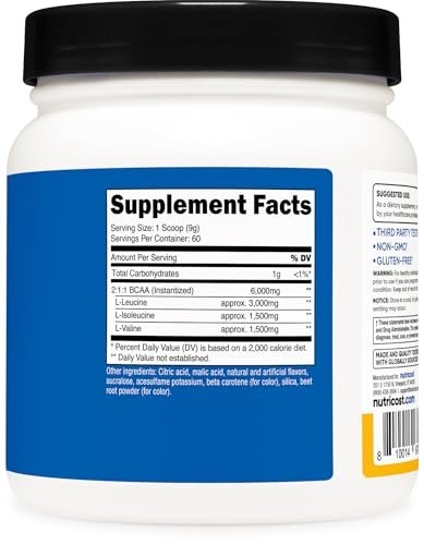 Nutricost BCAA Pulver (Orange Mango, 60 Portionen) - 2:1:1 Optimales Verhältnis, Glutenfrei, Nicht-GVO, Vegetarisch