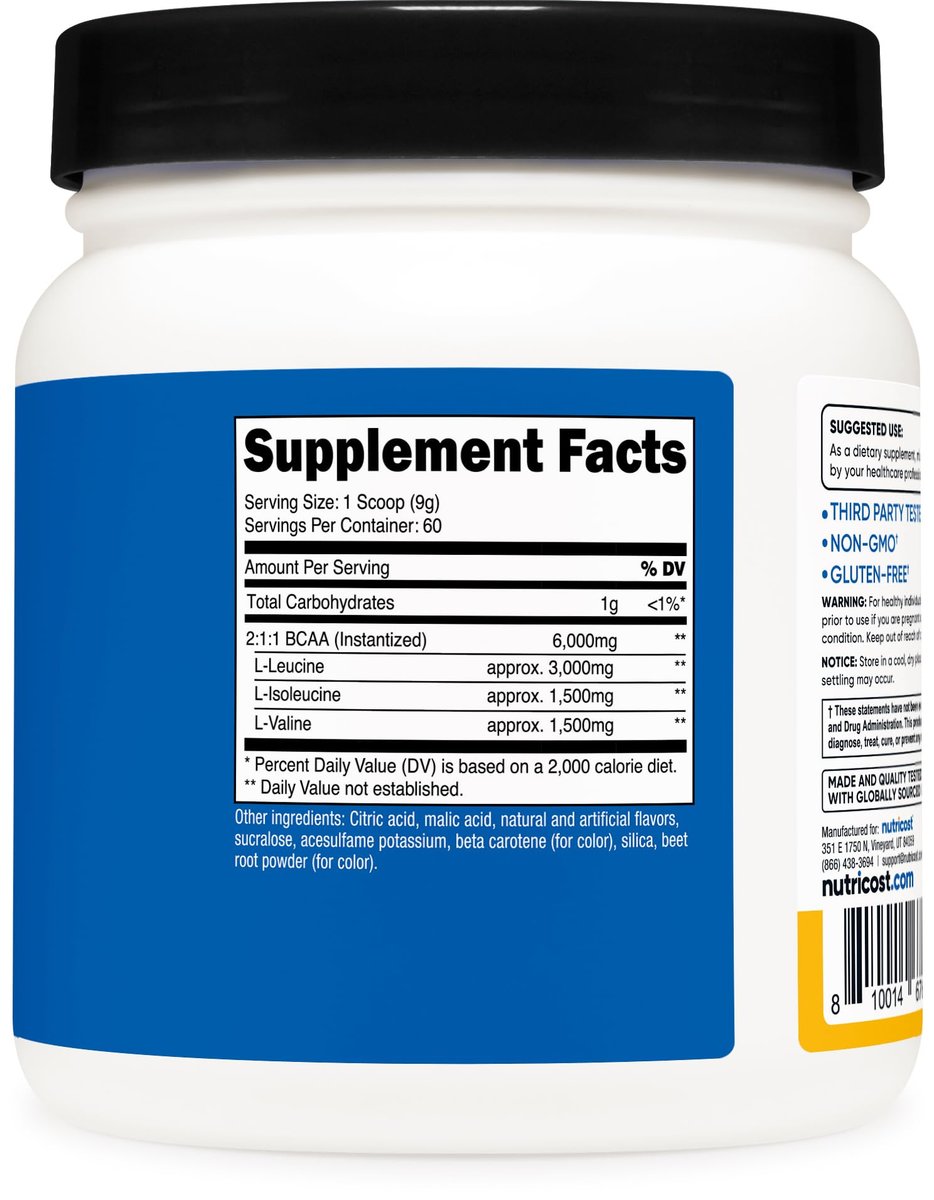 Nutricost BCAA Pulver (Orange Mango, 60 Portionen) - 2:1:1 Optimales Verhältnis, Glutenfrei, Nicht-GVO, Vegetarisch