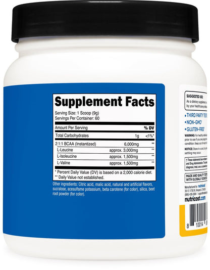 Nutricost BCAA Pulver (Orange Mango, 60 Portionen) - 2:1:1 Optimales Verhältnis, Glutenfrei, Nicht-GVO, Vegetarisch