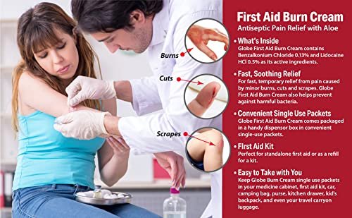 Globe First Aid Burn Cream 0,9 g Portionsbeutel (Box mit 144) – Erste-Hilfe-Creme zur Linderung von leichten Verbrennungen, Schnitt- und Schürfwunden