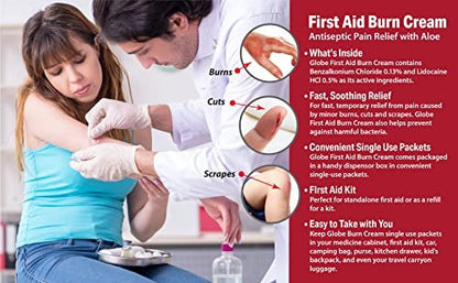 Globe First Aid Burn Cream 0,9 g Portionsbeutel (Box mit 144) – Erste-Hilfe-Creme zur Linderung von leichten Verbrennungen, Schnitt- und Schürfwunden
