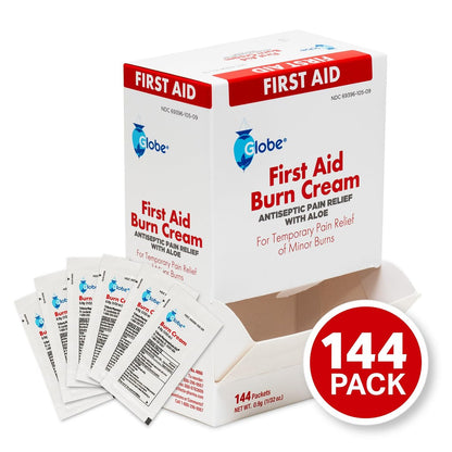 Globe First Aid Burn Cream 0,9 g Portionsbeutel (Box mit 144) – Erste-Hilfe-Creme zur Linderung von leichten Verbrennungen, Schnitt- und Schürfwunden
