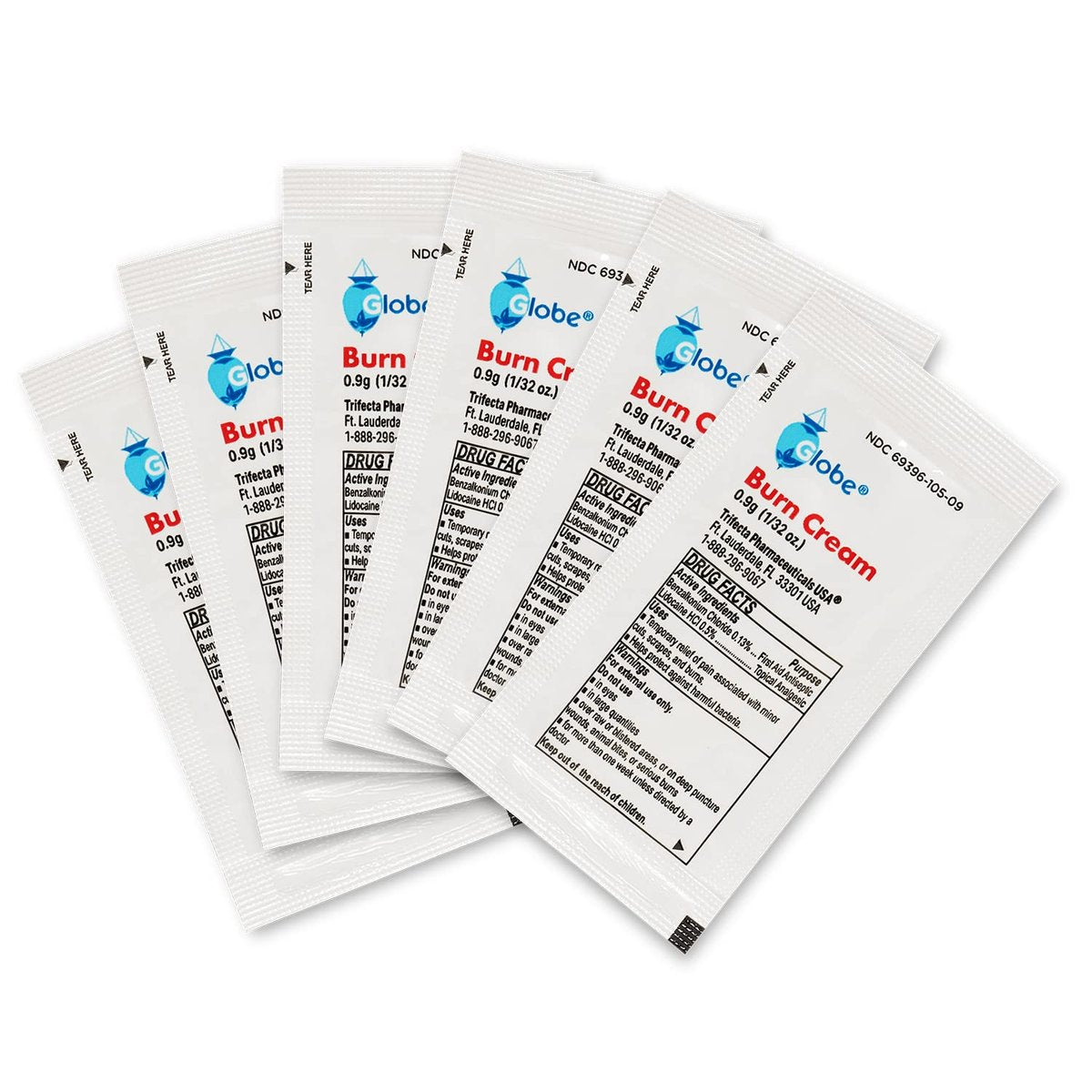 Globe First Aid Burn Cream 0,9 g Portionsbeutel (Box mit 144) – Erste-Hilfe-Creme zur Linderung von leichten Verbrennungen, Schnitt- und Schürfwunden