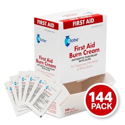 Globe First Aid Burn Cream 0,9 g Portionsbeutel (Box mit 144) – Erste-Hilfe-Creme zur Linderung von leichten Verbrennungen, Schnitt- und Schürfwunden