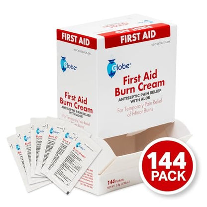 Globe First Aid Burn Cream 0,9 g Portionsbeutel (Box mit 144) – Erste-Hilfe-Creme zur Linderung von leichten Verbrennungen, Schnitt- und Schürfwunden
