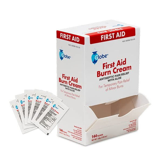 Globe First Aid Burn Cream 0,9 g Portionsbeutel (Box mit 144) – Erste-Hilfe-Creme zur Linderung von leichten Verbrennungen, Schnitt- und Schürfwunden